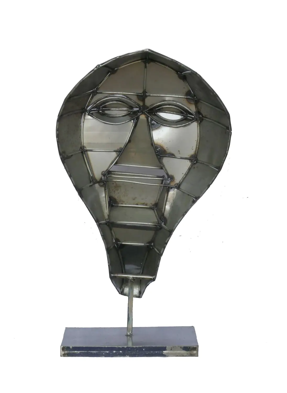  Product image 4 of the product “Small Mask on stand - Modell 3, 53cm height, sculpture from upcyceled oil barrel. ”
